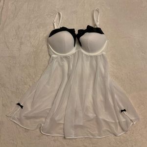 La Senza sheer white babydoll lingerie top black bow Size M